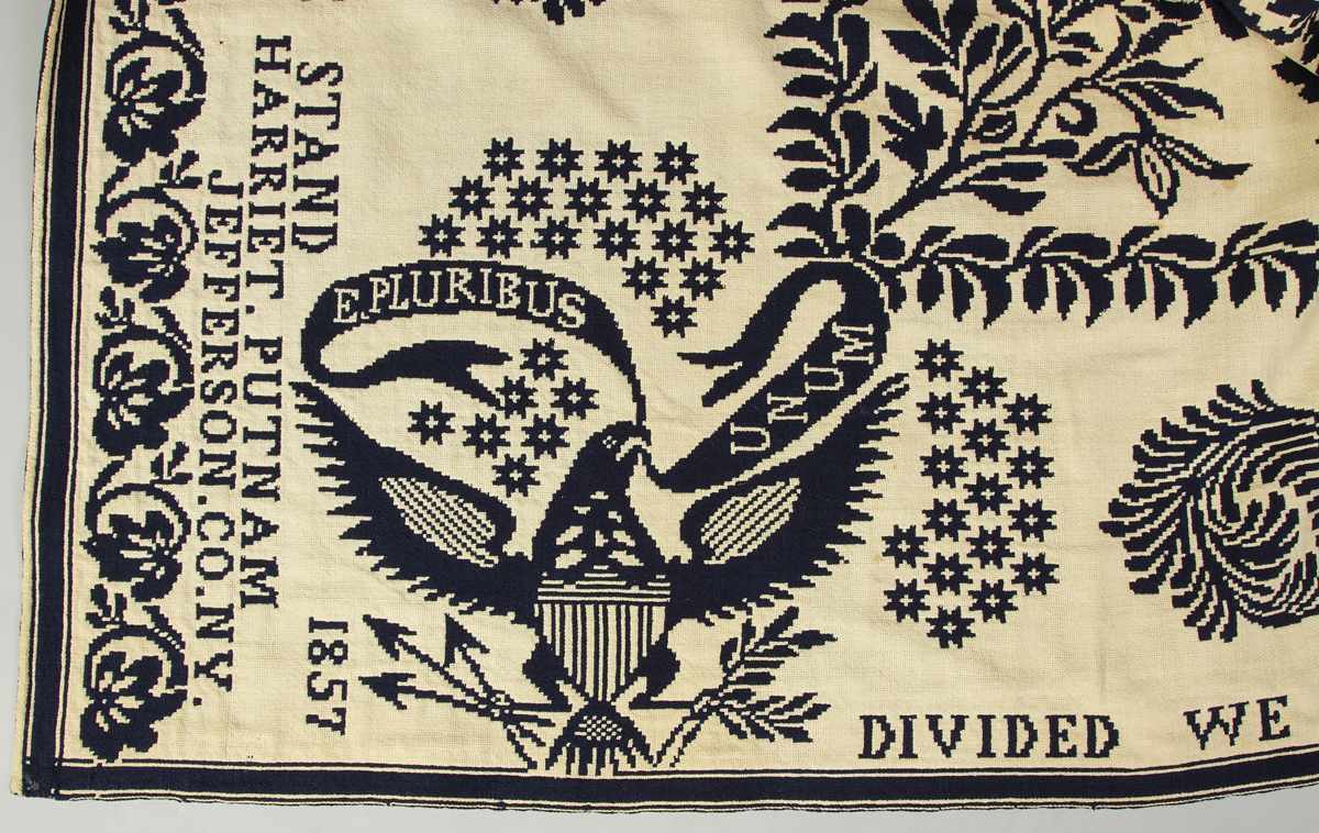 Appraisal: Blue White Jefferson Co Coverlets Harriet Putnam ''United We Stand