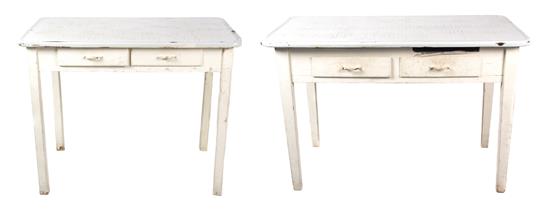 Appraisal: Sale Lot Two White Painted Metal Clad Kitchen Tables with