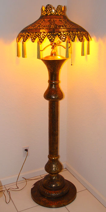 Appraisal: PIERCED BRASS TURKISH FLOOR LAMP Pierced shade and body socket