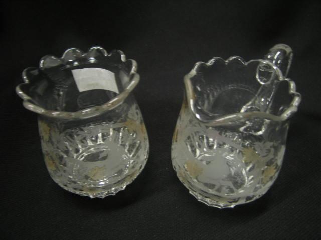 Appraisal: Victorian Glass Creamer Sugar with stag in the forest design