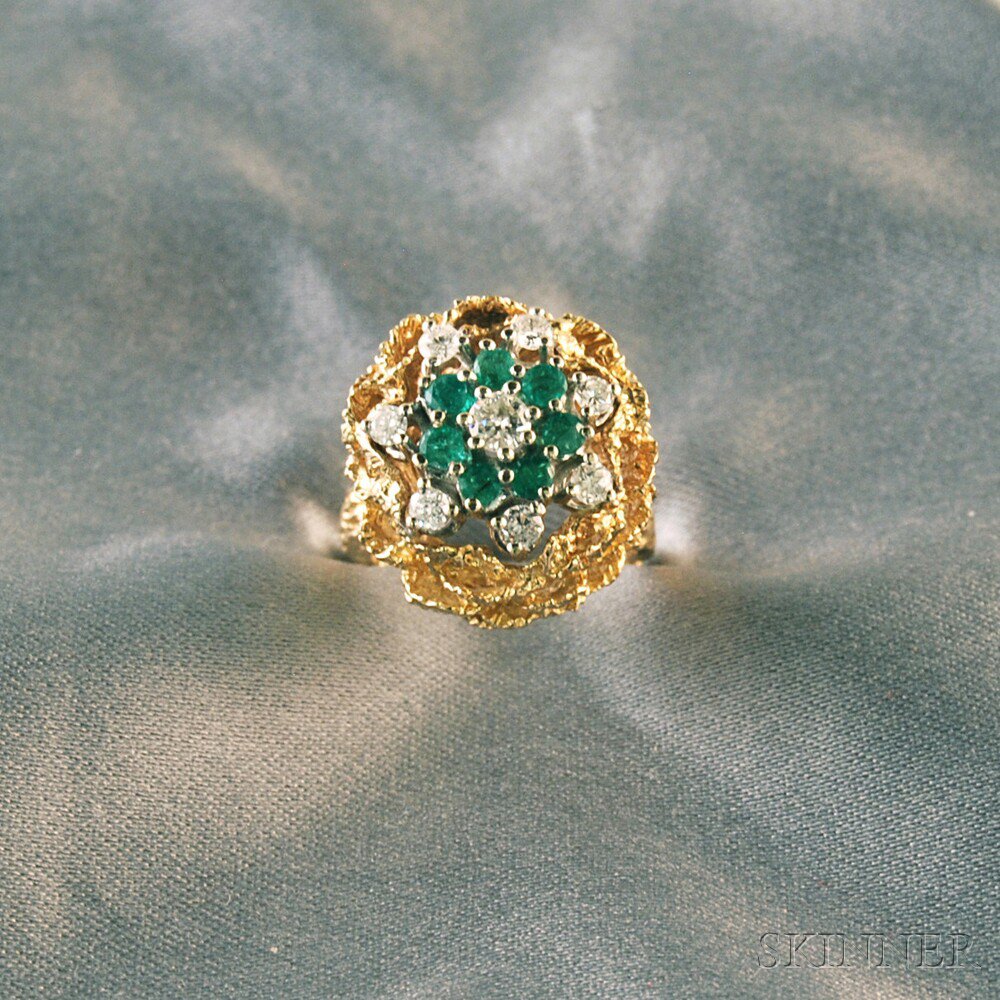 Appraisal: kt Gold Emerald and Diamond Cocktail Ring the emeralds and