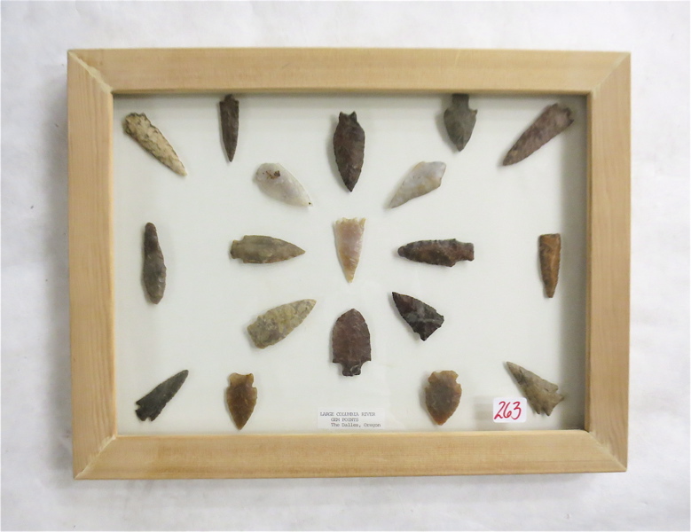 Appraisal: FRAME OF NORTHWEST NATIVE AMERICAN ARROW POINTS hand knapped from