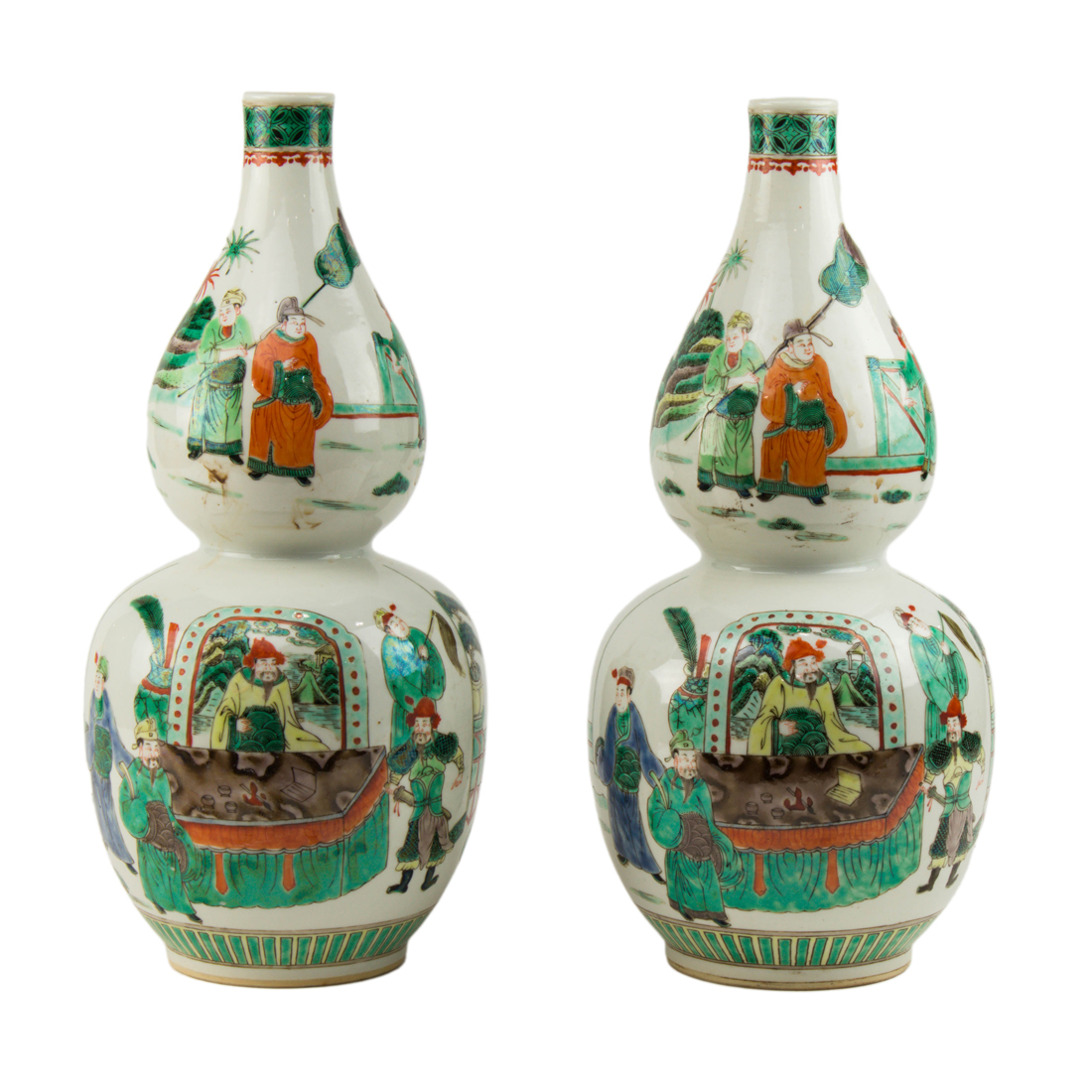 Appraisal: PAIR OF CHINESE FAMILLE VERTE DOUBLE-GOURD VASES Pair of Chinese