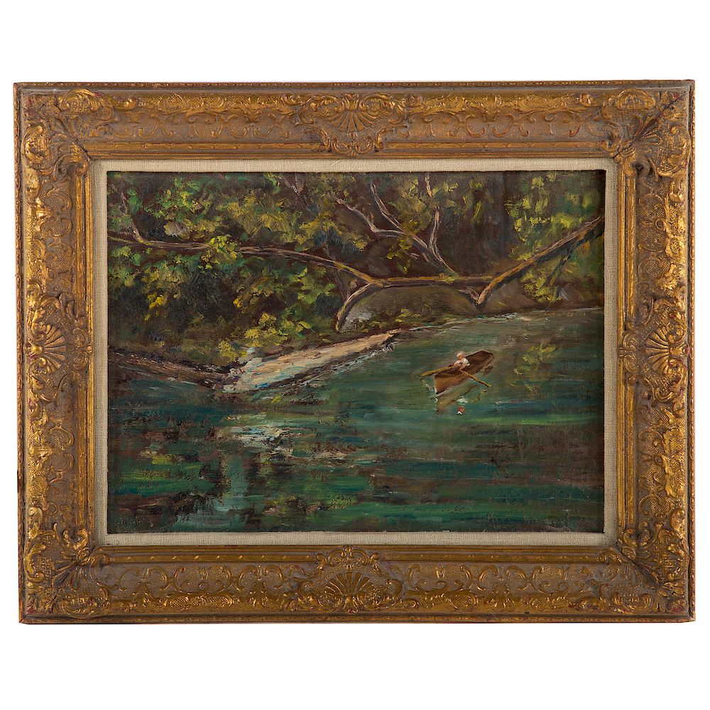 Appraisal: Artist Unknown th c Rower on a Stream Oil on