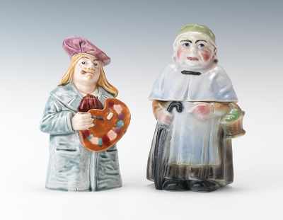 Appraisal: Two Majolica Figurals an Artist and Granny Waist-up porcelain of