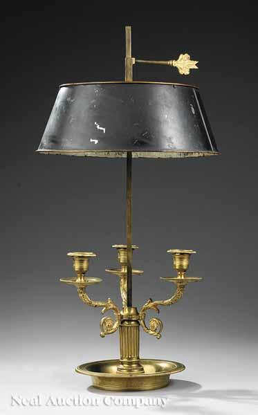 Appraisal: An Antique French Bouillotte Lamp th c adjustable shade scrolled