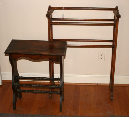 Appraisal: Renaissance Revival Walnut Trestle Base Table and Quilt Stand Late