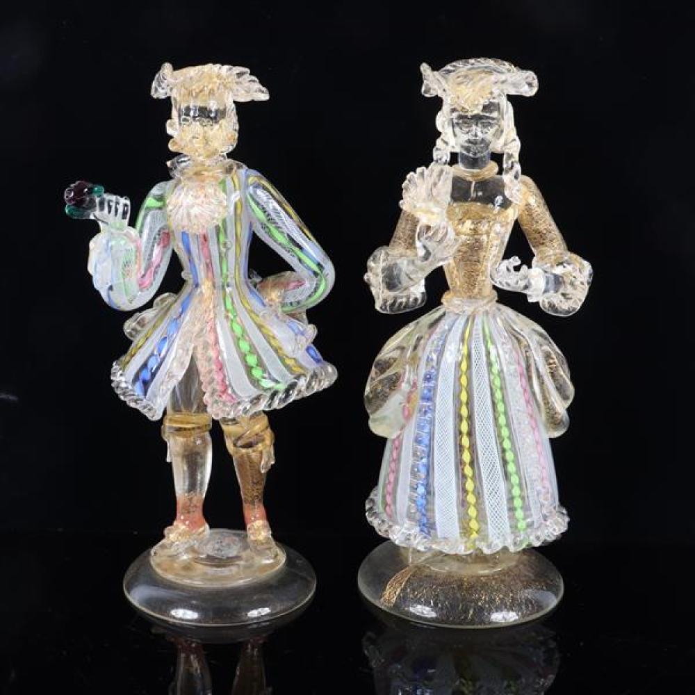 Appraisal: PAIR OF MURANO ART GLASS FIGURES WITH POLYCHROME ZANFIRICO CLOTHES