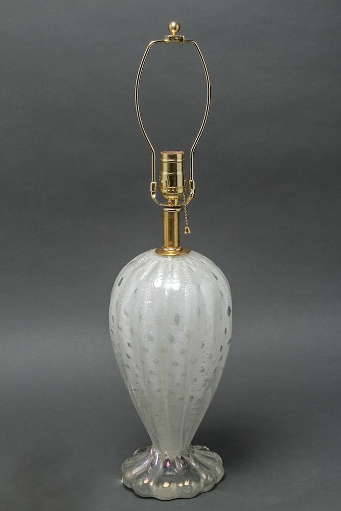 Appraisal: Mid-Century Murano White Glass Lamp Mid-century Murano fluted white glass