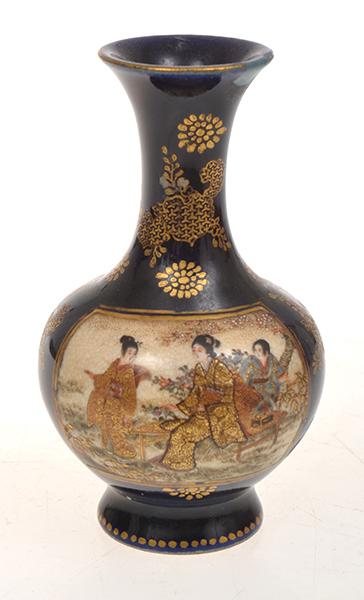 Appraisal: JAPANESE SATSUMA BALUSTER VASE HEAVILY GILDED WITH TWO OPPOSING PANELS