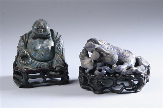 Appraisal: CHINESE LAPIS LAZULI FIGURE OF LOHAN AND QILIN - Qilin