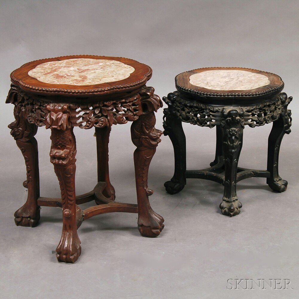 Appraisal: Two Marble-top Stands carved aprons and legs terminating in dragon's