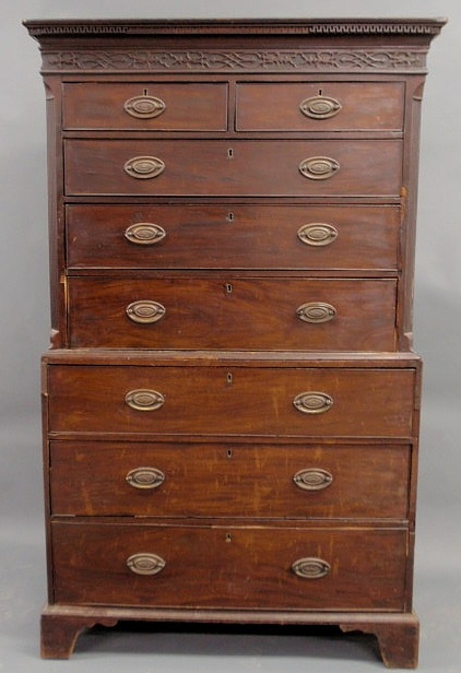 Appraisal: Georgian Chippendale mahogany chest-on-chest c h x w x d