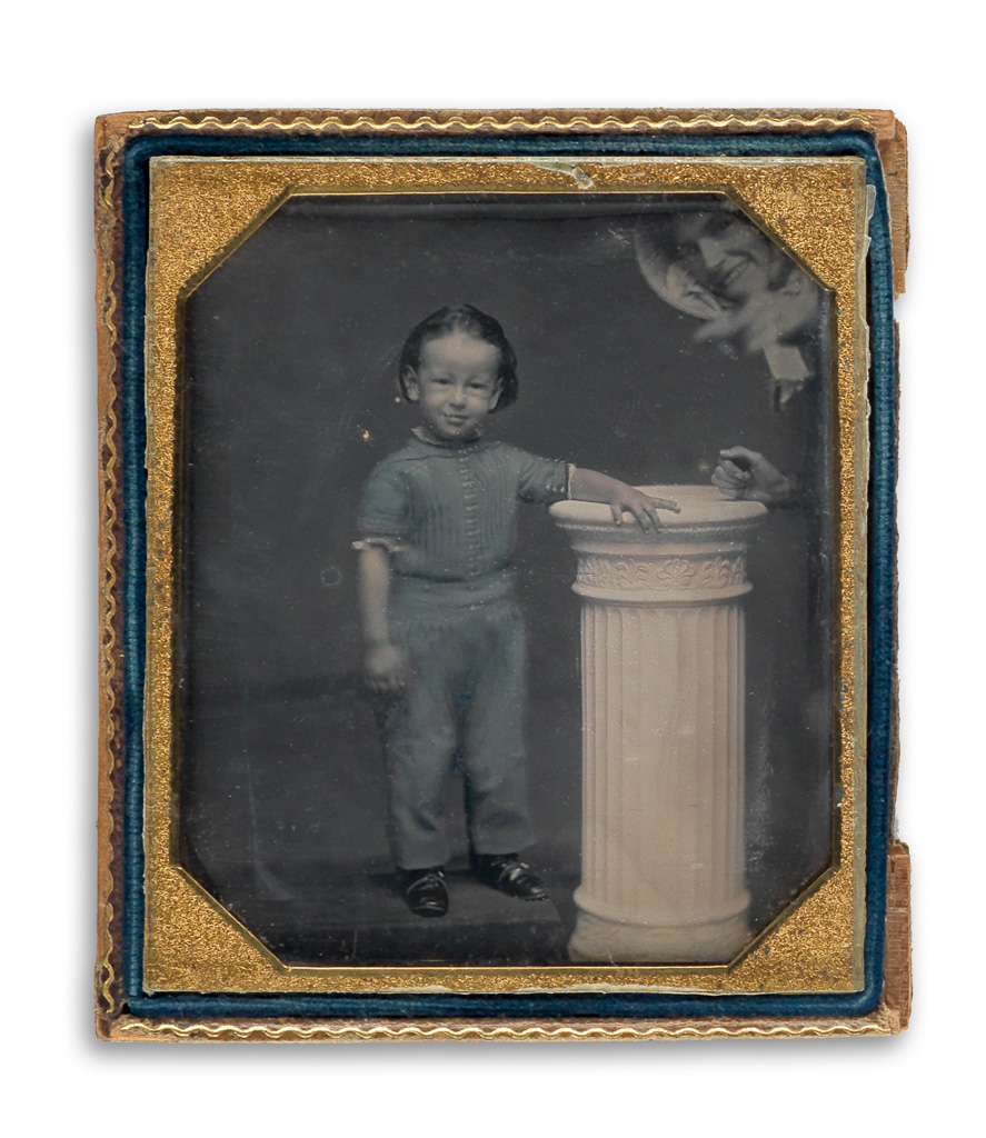 Appraisal: CHILDREN Unusual sixth-plate daguerreotype depicting a boy standing by a