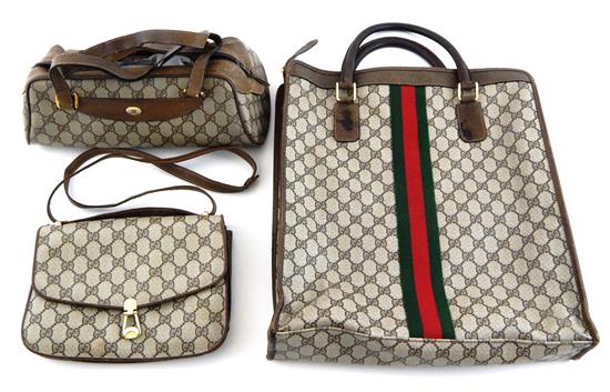 Appraisal: TEXTILES Gucci handbags three pieces all with monogrammed waxed textile