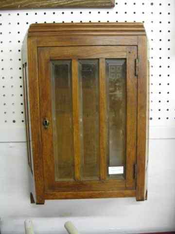 Appraisal: Pair of Oak Wall Cabinets beveled glass locking ''x ''