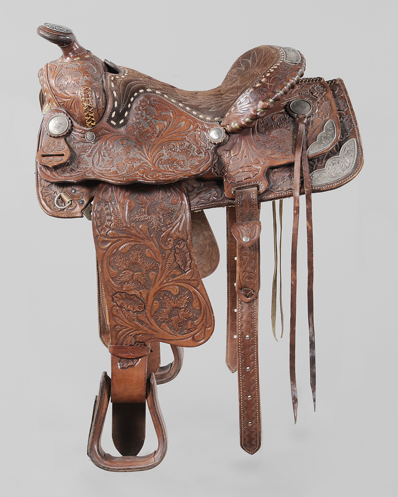 Appraisal: Ornate Leather Parade Saddle probably mid th century extensively tooled