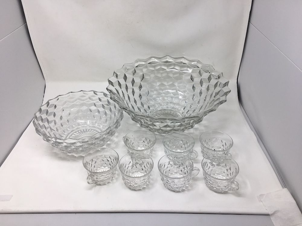 Appraisal: Fostoria American Pattern Punch Bowl Cups And Large Fostoria American