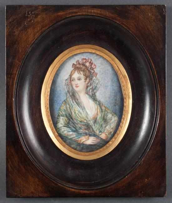 Appraisal: Continental School late th century Oval portrait miniature of Isabell