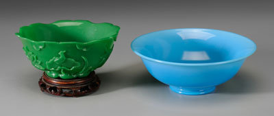 Appraisal: Two Peking Glass Bowls Chinese th century opaque green bowl