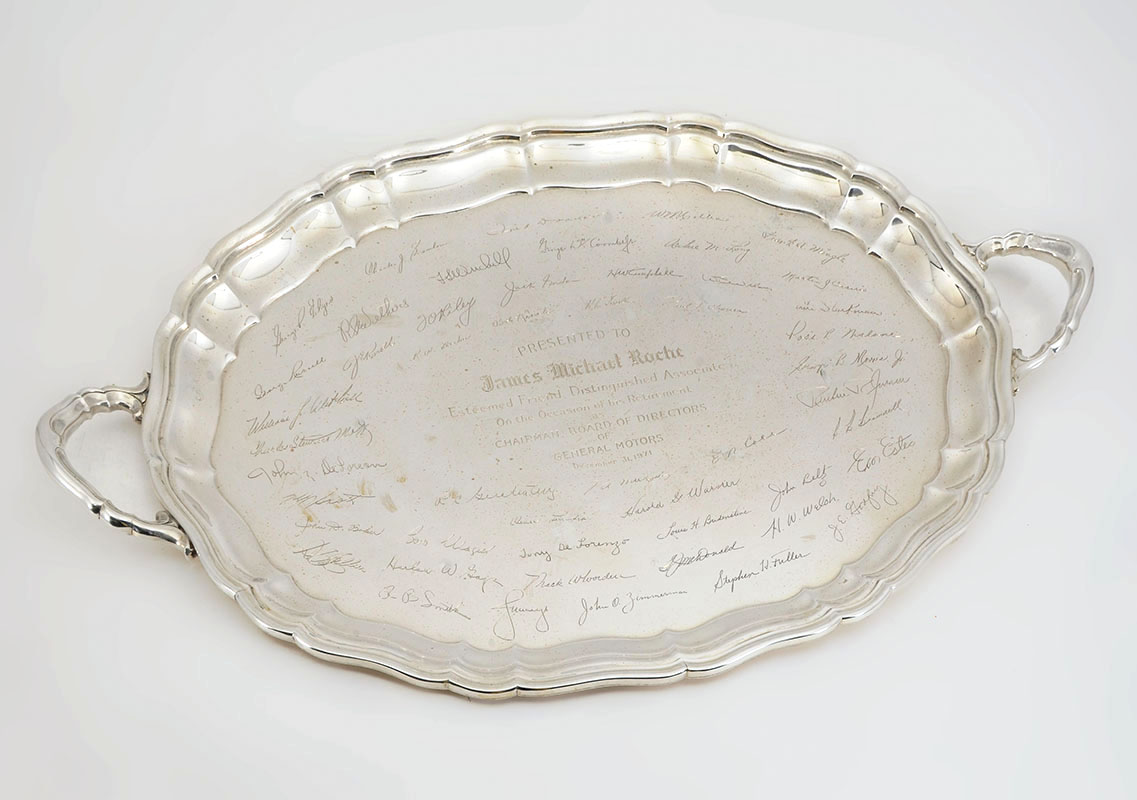 Appraisal: IMPORTANT JAMES M ROCHE STERLING PRESENTATION TRAY A large Gorham