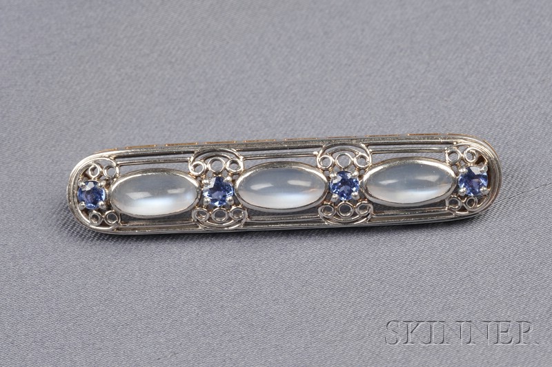 Appraisal: Arts Crafts Moonstone and Sapphire Pin attributed to Louis Comfort