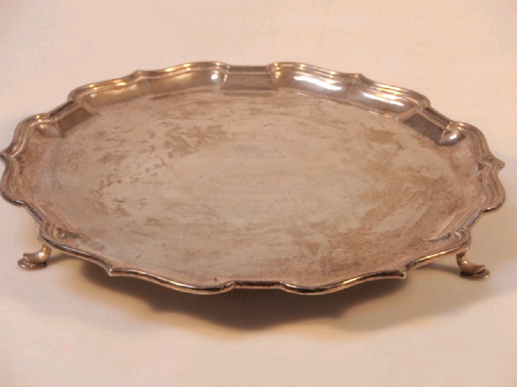 Appraisal: A silver salver the centre engraved Shaw Savill Line flag