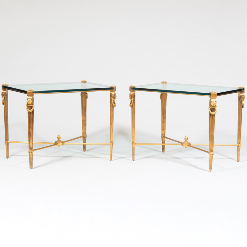 Appraisal: Pair of Italian Gilt-Bronze Glass Top Side Tables With the