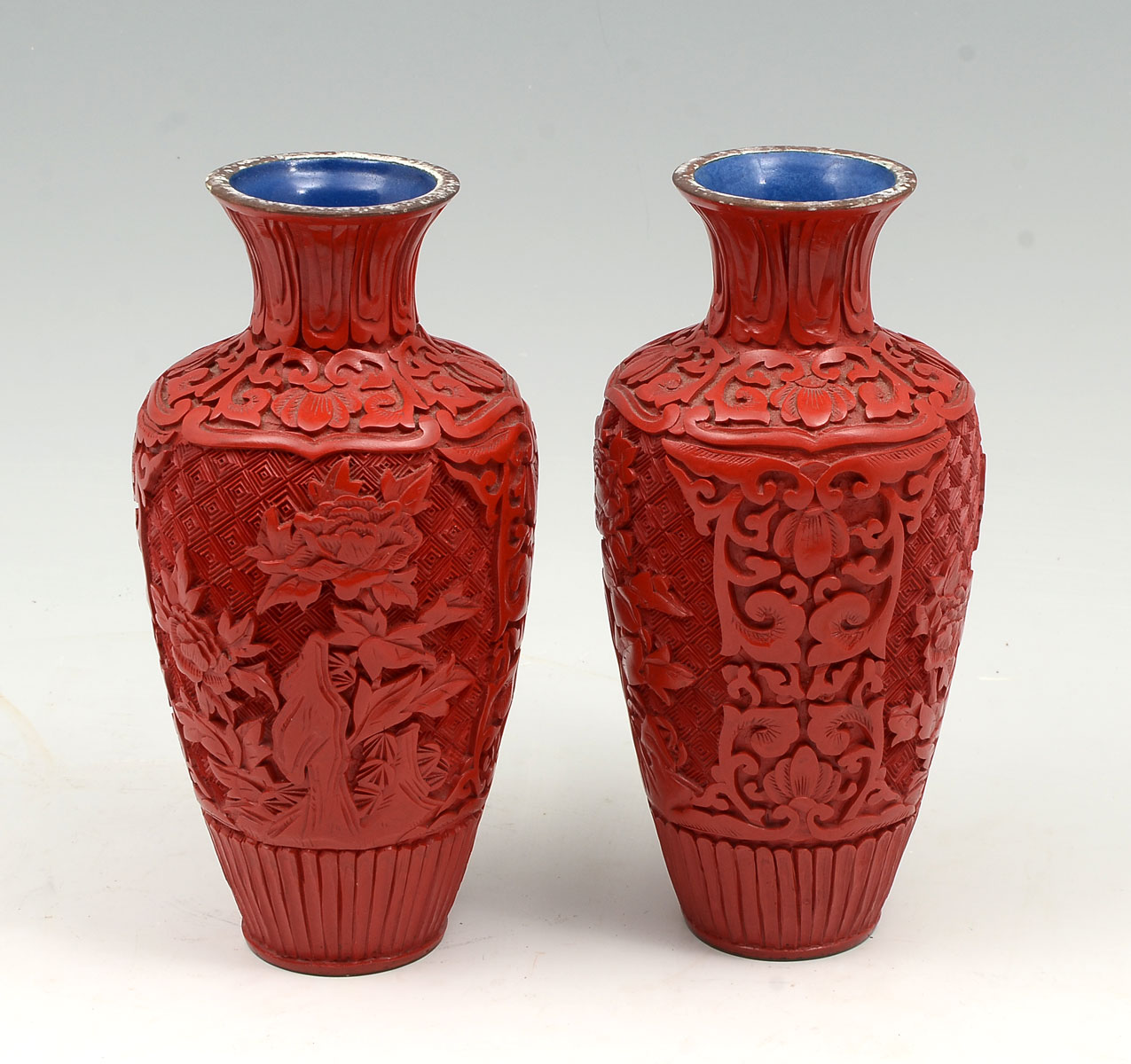 Appraisal: PAIR OF CINNABAR RED LACQUER CHINESE VASES - Chinese Cinnabar