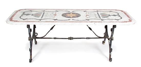 Appraisal: An Italian Pietra Dura Marble Top Table on Ironwork Base