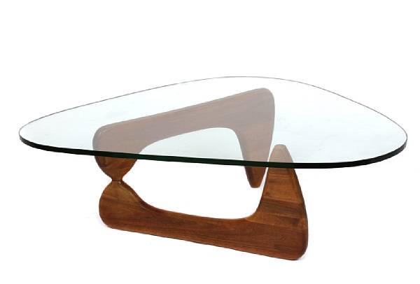 Appraisal: A Noguchi hardwood and glass IN- coffee table height in