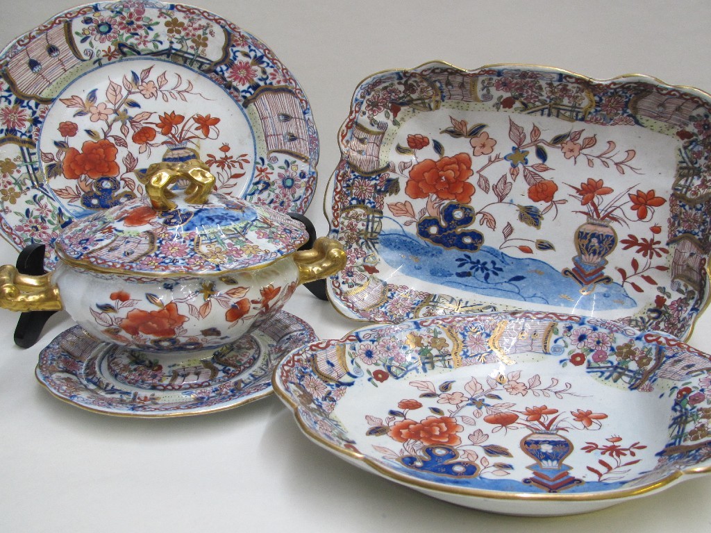 Appraisal: A Masons Ironstone part dinner service painted with an Imari