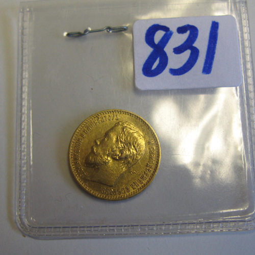 Appraisal: RUSSIAN EMPIRE FIVE ROUBLES GOLD COIN the obverse with side