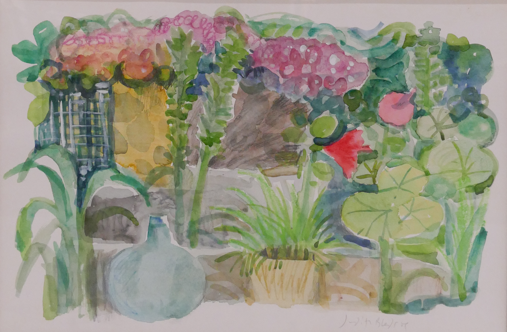 Appraisal: Judith Bledsoe Garden Scene Watercolor- Framed x ''