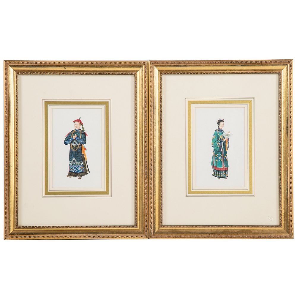 Appraisal: Pair of Chinese Gouaches of Court Figures Circa - gouache