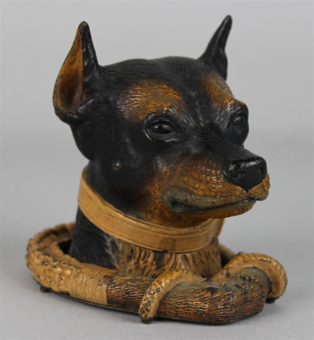 Appraisal: CONTINENTAL COLD-PAINTED DOG-FORM INKSTAND probably German in ink to base