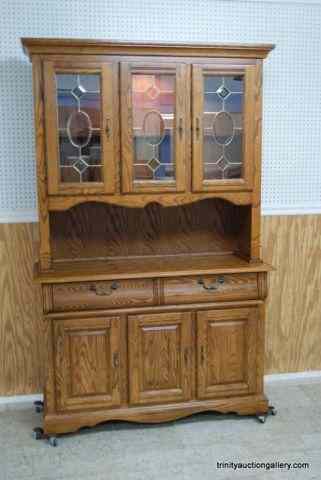 Appraisal: Oak Early American Style China Hutch CabinetFrom an estate is