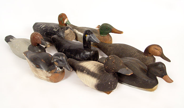 Appraisal: COLLECTION OF VINTAGE HANDMADE DUCK DECOYS Working decoys To include