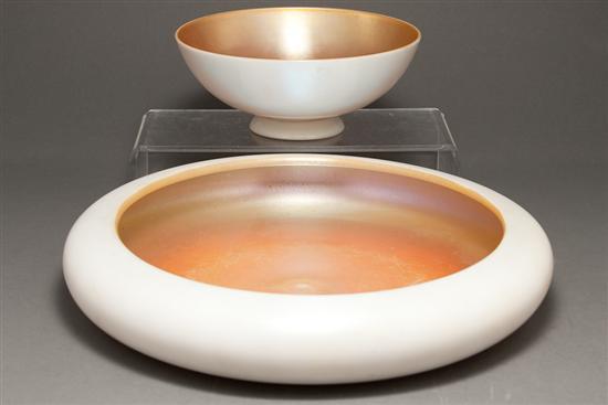 Appraisal: Two calcite and aurene glass bowls possibly Steuben first half-