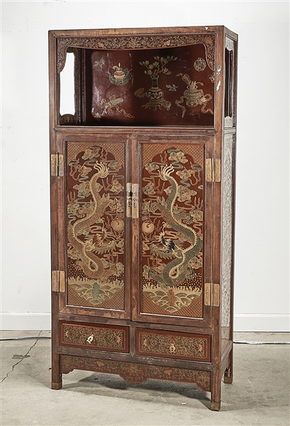 Appraisal: Chinese painted wood cabinet with dragon phoenix floral and foliate