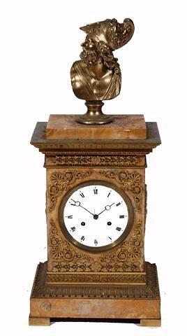 Appraisal: A TH CENTURY FRENCH LIBRARY CLOCK the Sienna marble case