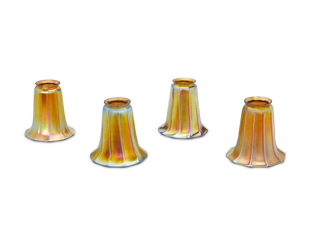 Appraisal: Four gold Steuben Aurene glass shades Circa - Corning New