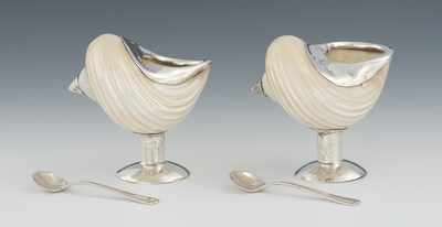 Appraisal: A Pair of Sterling Silver and Mother-of-Pearl Individual Salt Cellars