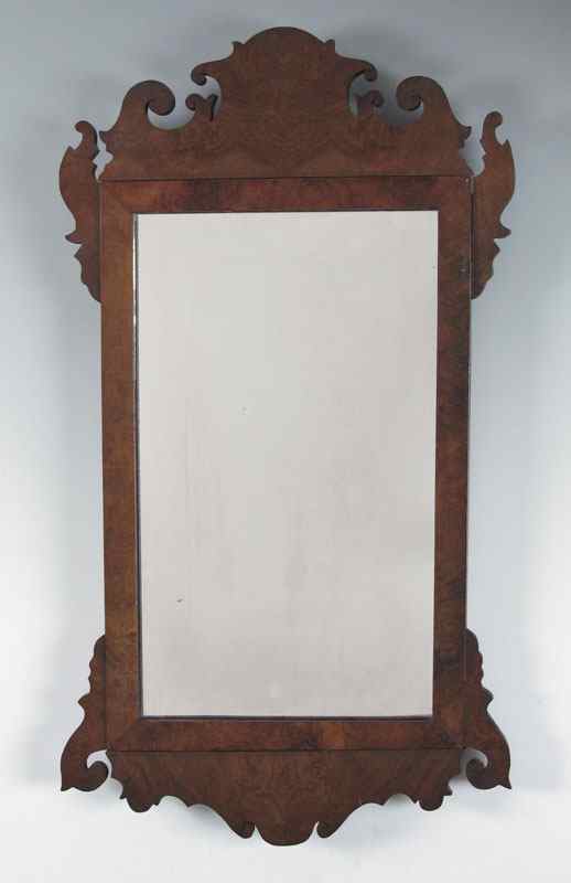 Appraisal: PERIOD CHIPPENDALE MIRROR Burl veneer frame measures '' h x