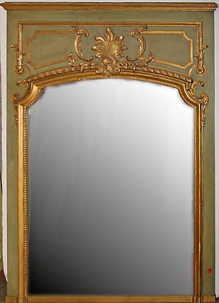 Appraisal: A Louis XVI style painted and parcel gilt trumeau mirror