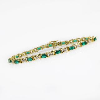 Appraisal: Vintage Emerald and Diamond Karat Yellow Gold Inline Bracelet Stamped