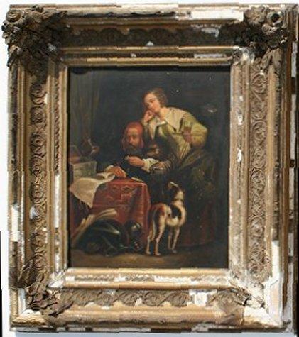 Appraisal: th C GENRE SCENE OIL TIN ''THE JEWELLER'' Depicts an