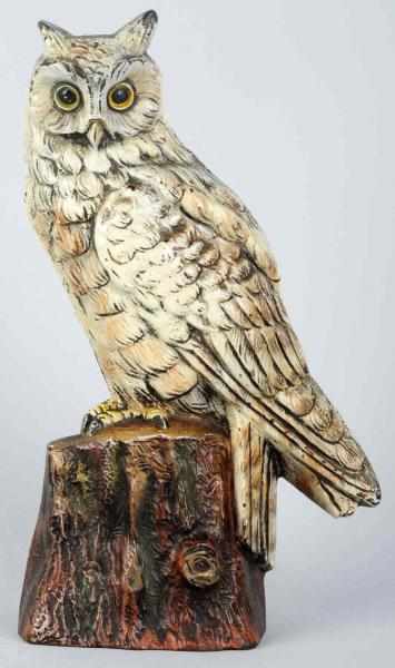 Appraisal: Cast Iron Snowy Owl on Stump Doorstop Judd Company Marked