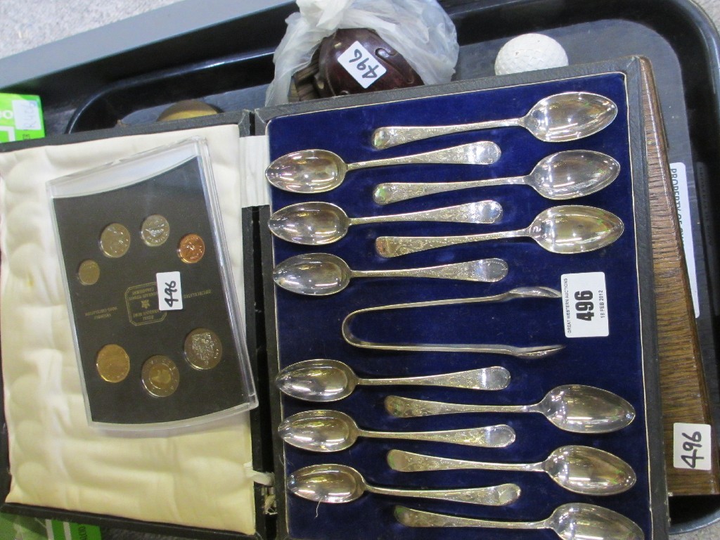 Appraisal: Tray lot - cutlery sets coin set golf balls and