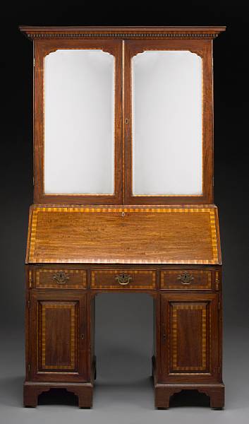 Appraisal: A George III inlaid mahogany secretary desk late th century